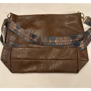 Brown Faux Leather purse with pattern detachable Adjustable shoulder strap
